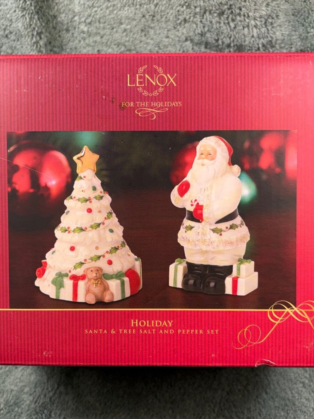 Lenox For the Holidays Santa & Christmas Tree Salt and Pepper Shakers NIB